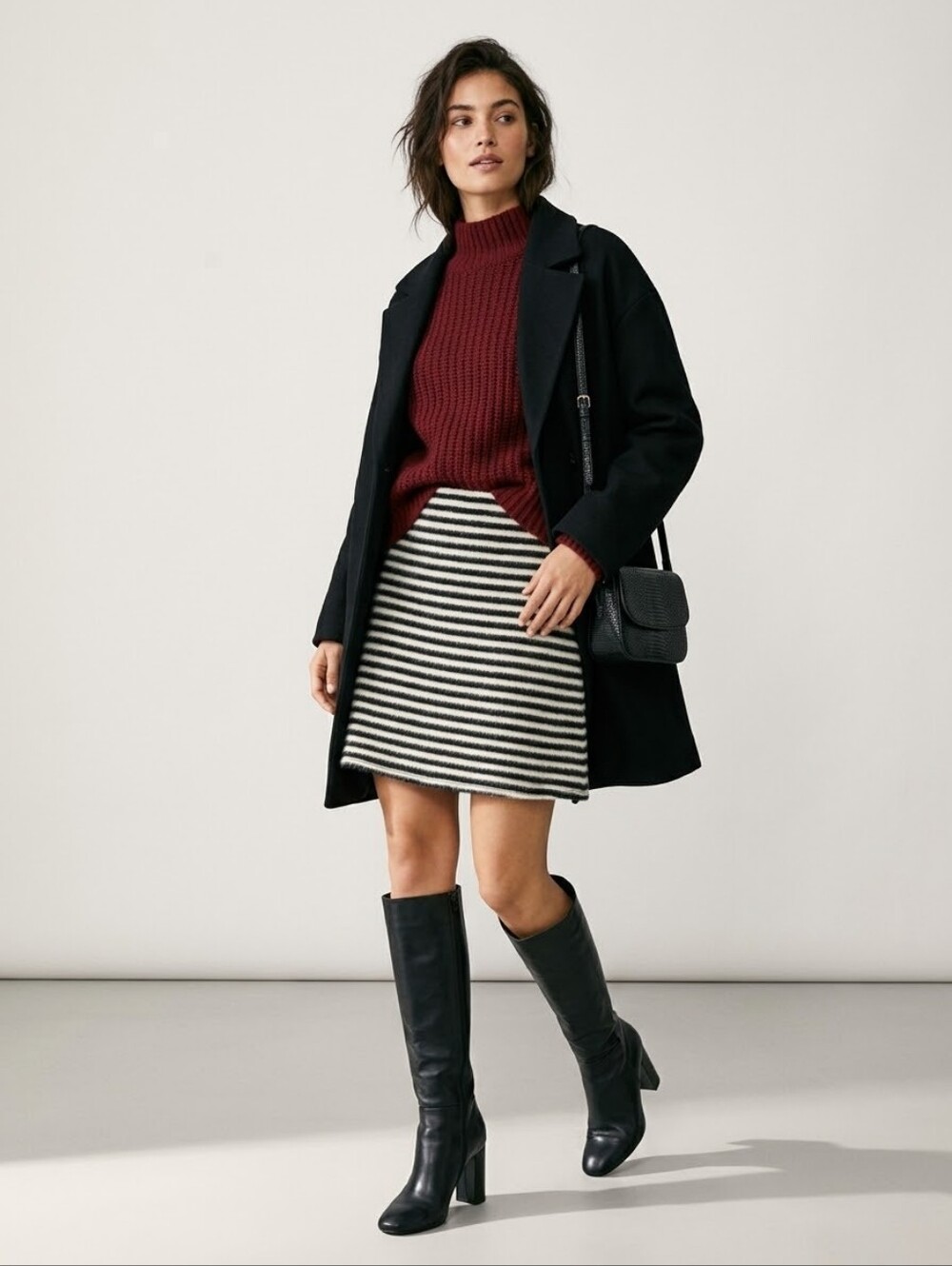 Maeve by Anthropologie Black & White Striped Fuzzy A-line Skirt